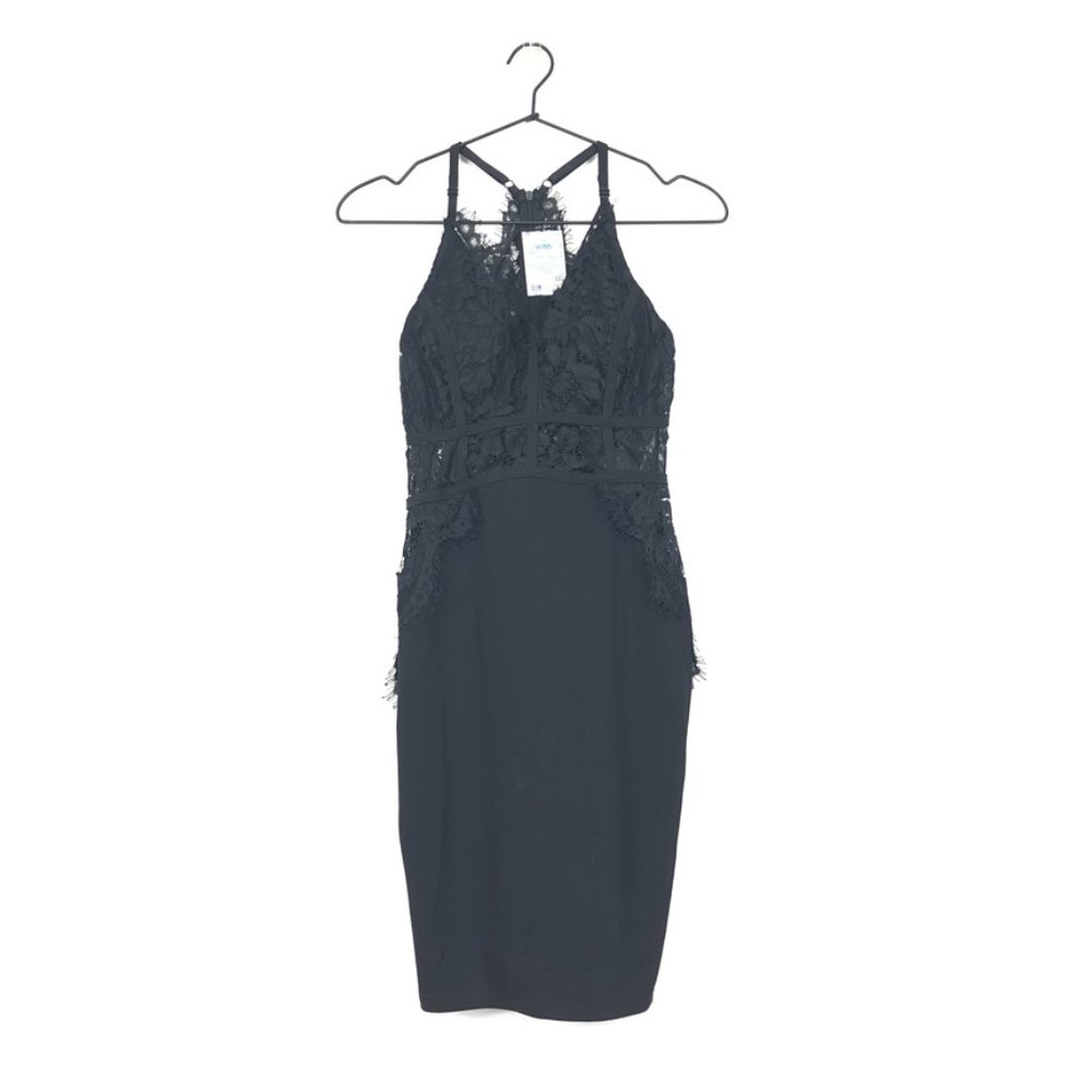 Iris Lace Bodycon Sleeveless Mini Dress, Black, Women's Medium
